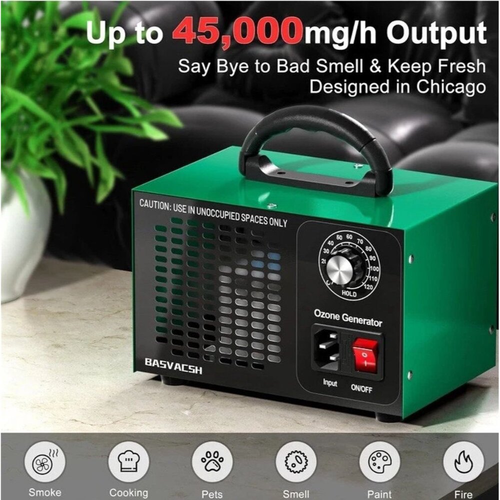 Ozone Generator Machine 120min Timer | 45,000mg/h Deodorizer Air Purifier (Open